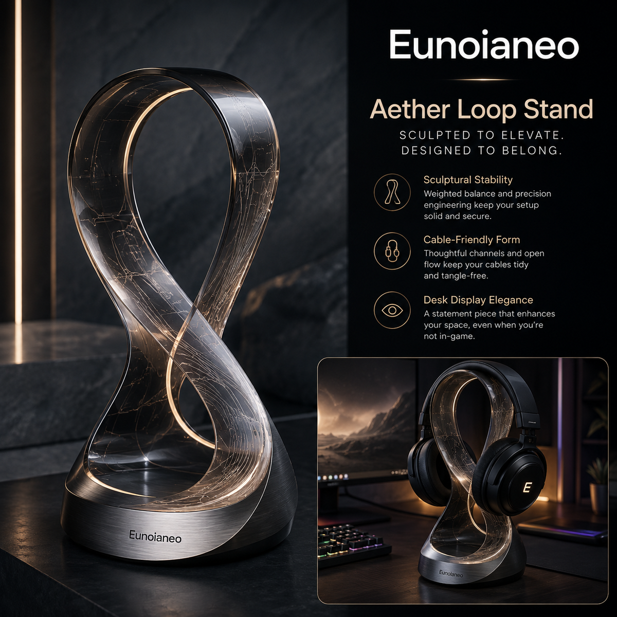Eunoianeo™ Aether Loop Sculptural Headphone Stand