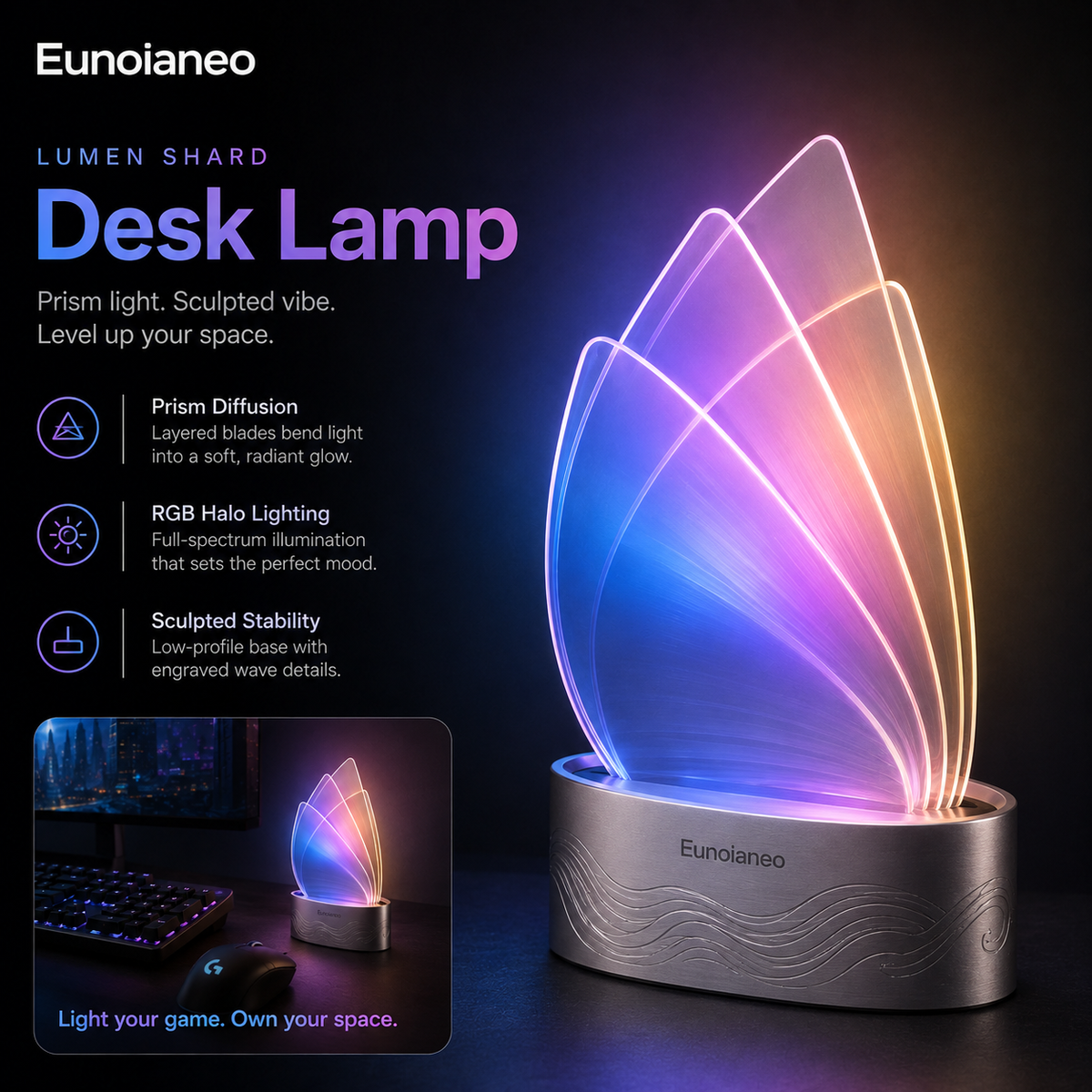 Eunoianeo™ Lumen Shard Prism Desk Beacon